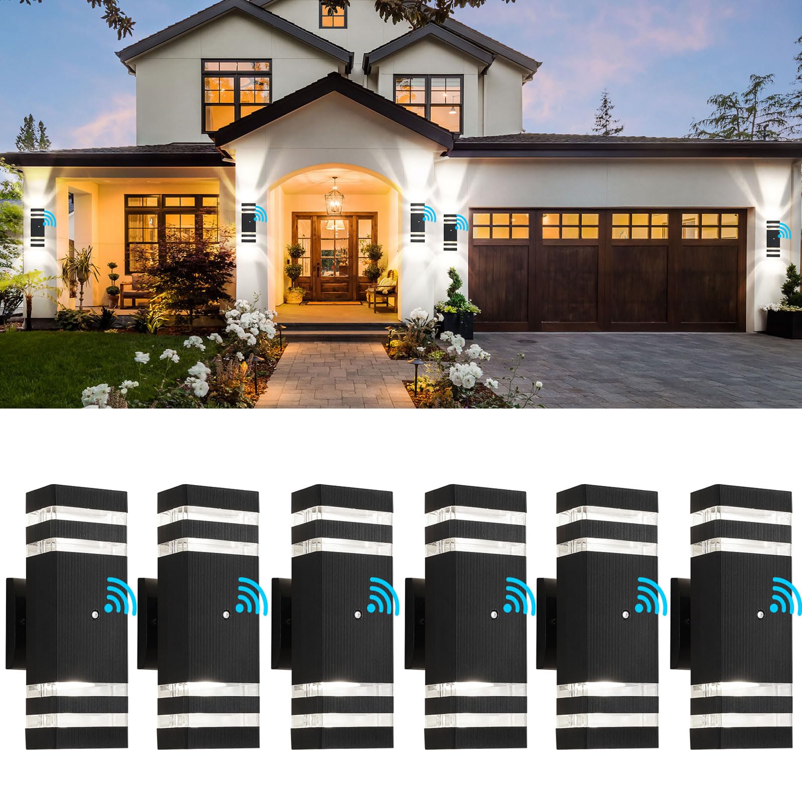 tewei 6 Pack Dusk to Dawn Outdoor Light Fixtures, Modern Black Outdoor