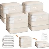 Homsorout 4 Pack Compression Storage Bags - 110L Large Capacity Comforter Storage Bag, 3-Layer Washable Ultra Space Saving Self Compression Organizer Space Bags for Blankets, Sweaters, Sheets, Beige