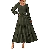 PRETTYGARDEN Women's Smocked Maxi Dress 2025 Fall Casual Long Sleeve Swiss Dot Ruffle Long Flowy Wedding Guest Dresses