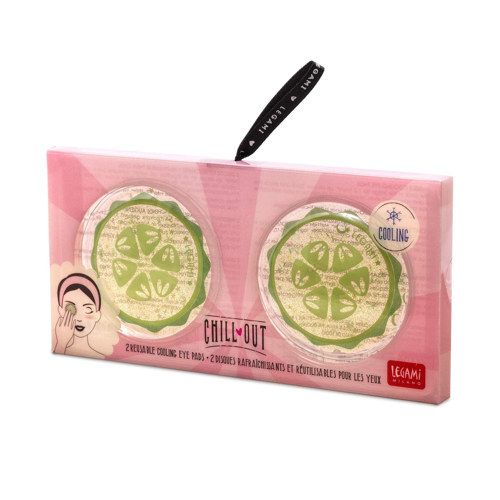 Legami - Chill Out, Refreshing and Reusable Eye Pads, 2 Eye Pads with Soothing Effect, Cucumber Theme, Instant Relief After 10 Minutes After Application