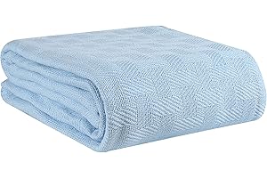 GLAMBURG 100% Cotton Bed Blanket, Breathable, Cotton Thermal Blankets, King Size - Perfect for Layering Any Bed for All Season - Sky Blue