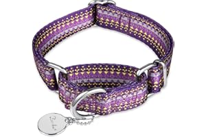 Dazzber Martingale Collar Dog Collar No Pull Pet Collar Heavy Duty Dog Martingale Collars Silky Soft with Unique Pattern for Medium and Large Dogs (Dark Purple & Yellow,M)