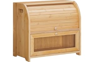 HOOBRO Bread Box, Bamboo Bread Box for Kitchen Countertop, 2 Tier Roll-Top Bread Bin, Food Storage Box, Large Capacity Keeper