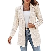 SEMATOMALA Women's Floral Jacquard Casual Blazer Suit Long Sleeve Slim Fit Elegant Work Office Jacket Coat