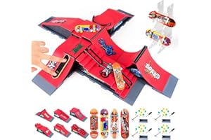 Finger Skateboard Ramp for Kids-KETIEE 6 in 1 Finger Skate Park Set with 6 Finger Deck Ramp 4 Mini Skateboards 1 Fingerboard Display Rack-Fingertip Training Props Mini Finger Toy for Kids Adults Gifts