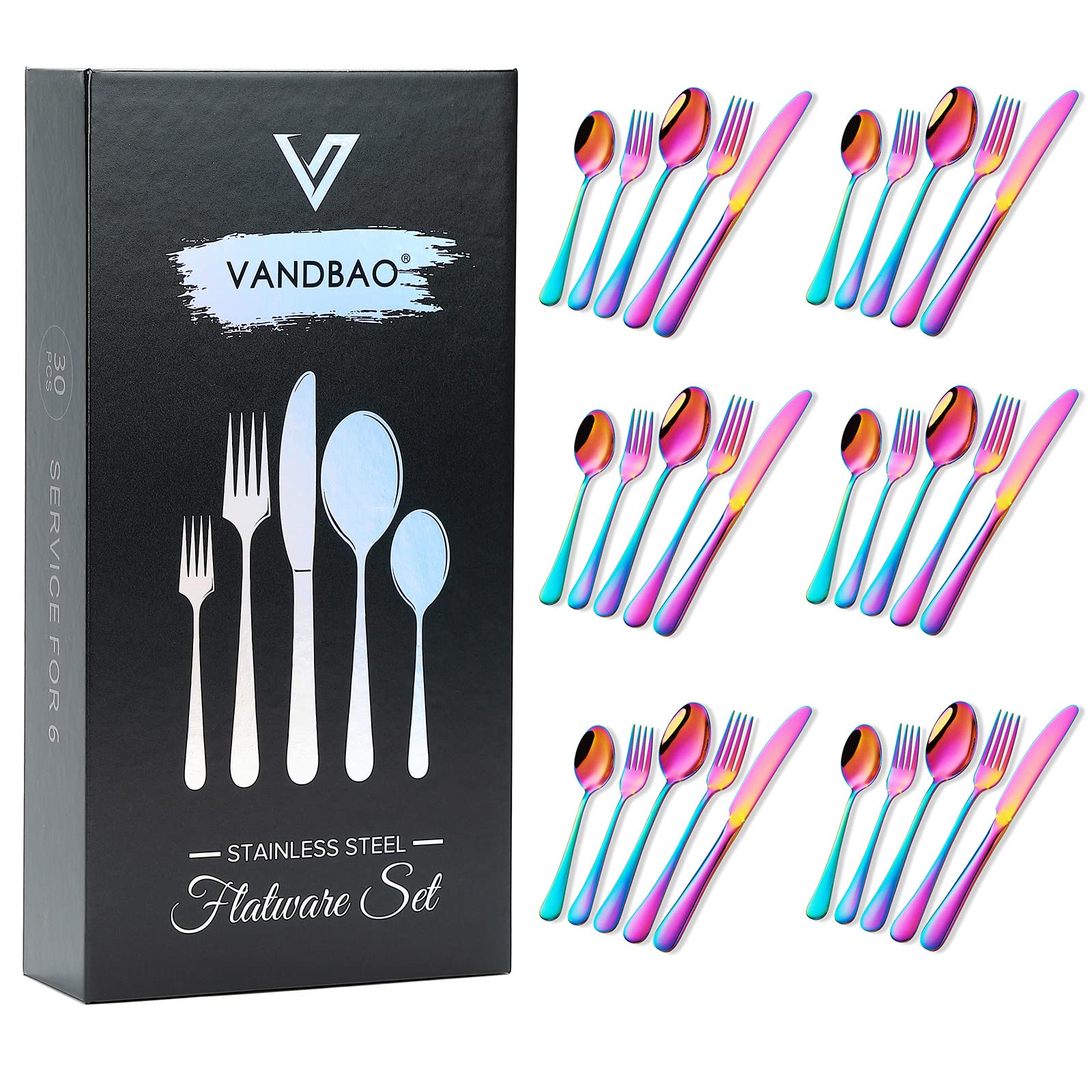 Rainbow Silverware Set Flatware Cutlery - 30 Pieces