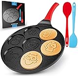 Zulay Pancake Pan With 7 Animal Face Designs - Round Ceramic Pancake Pan Nonstick Surface & Comfortable Handle - Mini Pancake