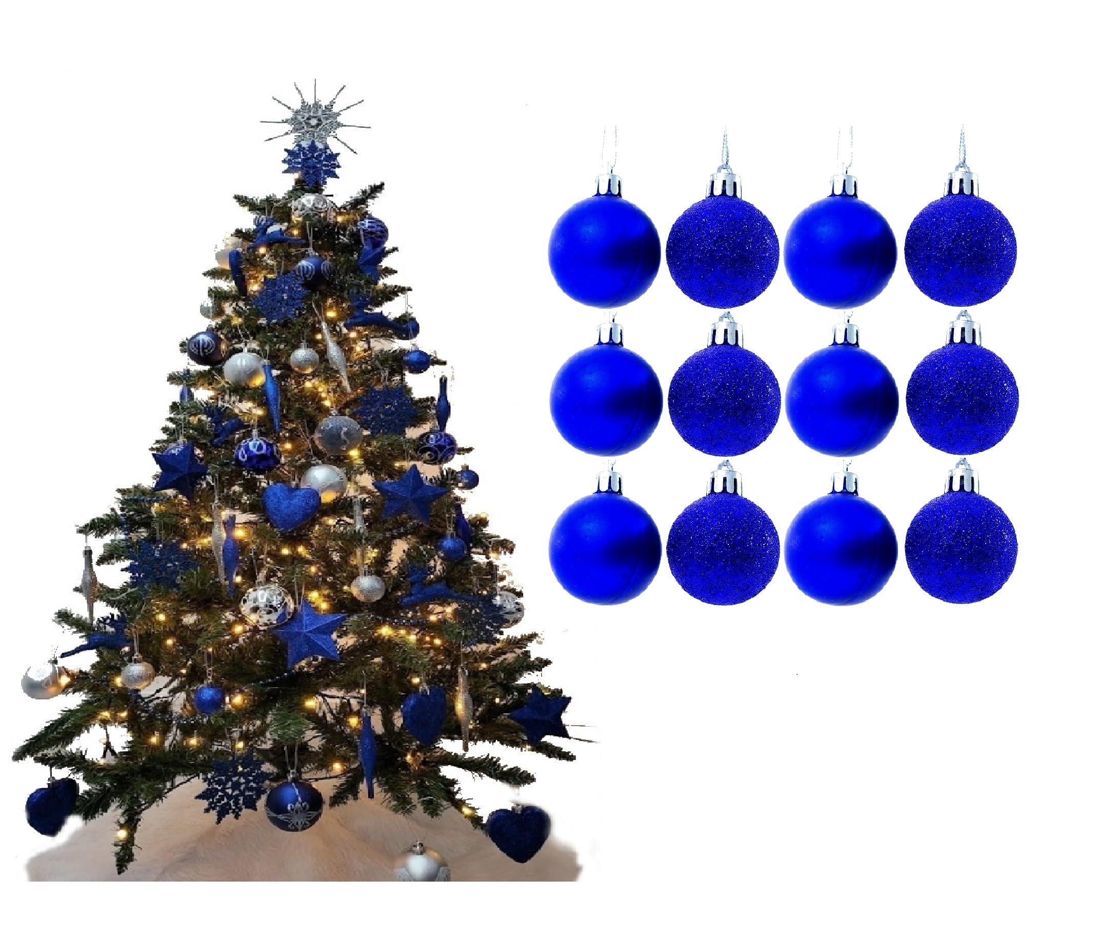 Simply Products Christmas Tree Decoration Baubles 3.8cm - Great Christmas Tree Hanging Ball Decorations, Matte & Glitter Baubles Pack of 12-3.8cm (Royal Blue Matte & Glitter)