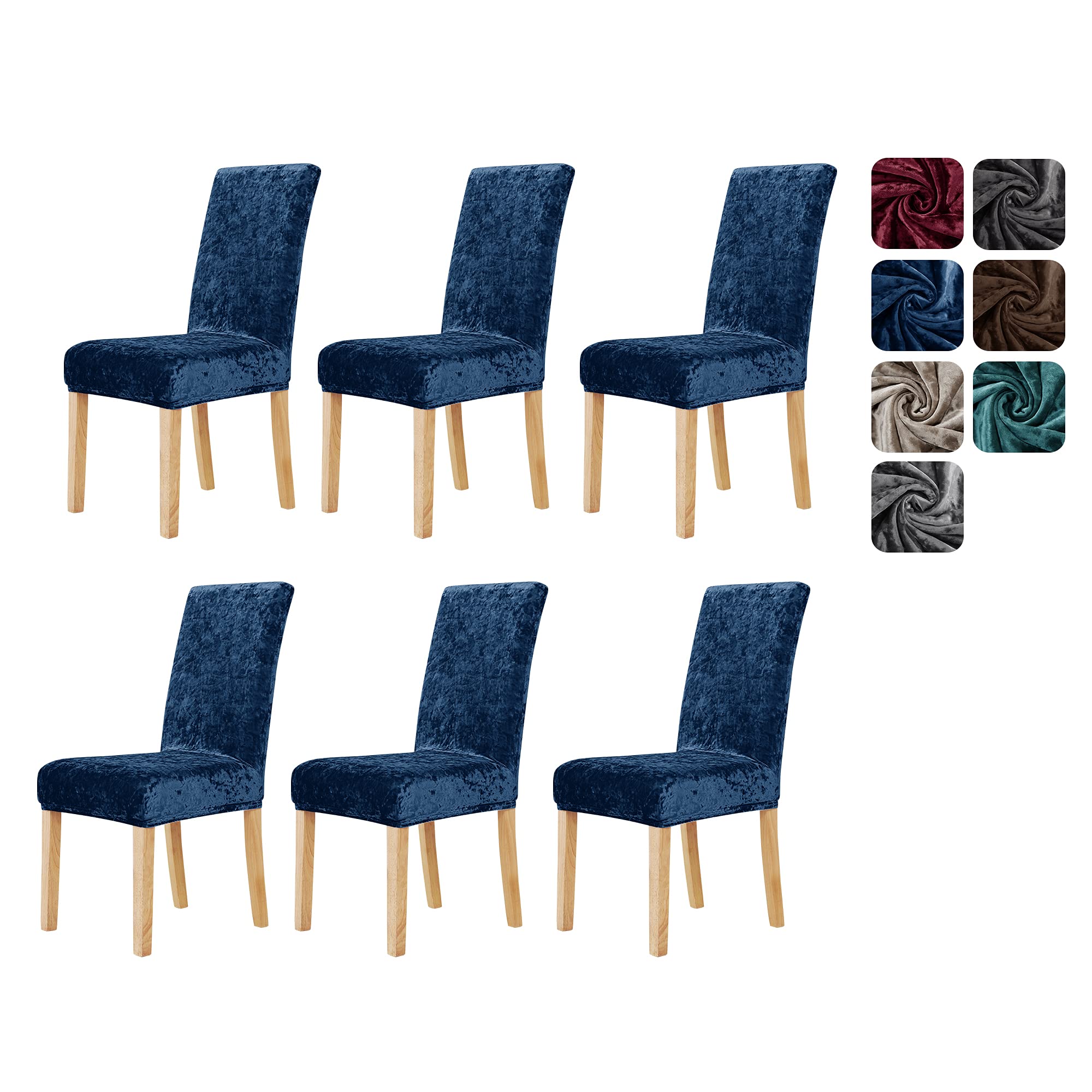 Deconovo Chair Covers for Dining Chair, Decorative Velvet Chair Covers, Stretch Slipcovers Elastic Furniture Covers, Dark Blue, Set of 6
