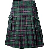 Zando Kilt for Men Scottish Kilt Traditional Highland Tartan Casual Utility Kilts with Adjustable Waist & Big Pockets