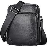Augus Leather Messenger Crossbody Shoulder Bag for Men Work Business Casual Adjustable Straps (Black-1)