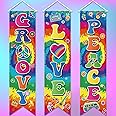 Chiisong 3 Pieces 60s Party Decorations Groovy Love Peace Banners Hippie Proch Signs 1960s Hanging Wall Decor for Retro 60s Theme Party Scene Setters Photography Backdrop Decorations Supplies