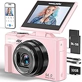 4K Digital Camera for Photography, 64MP Vlogging Camera for YouTube with 3" 180° Flip Screen, 18X Digital Zoom Point and Shoot Camara with 32GB Micro SD Card for Beginner (LP)