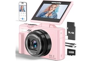 VJIANGER 4K Digital Camera for Photography, 64MP Vlogging Camera for YouTube with 3" 180° Flip Screen, 18X Digital Zoom Point and Shoot Camara with 32GB Micro SD Card for Beginner (Light Pink)