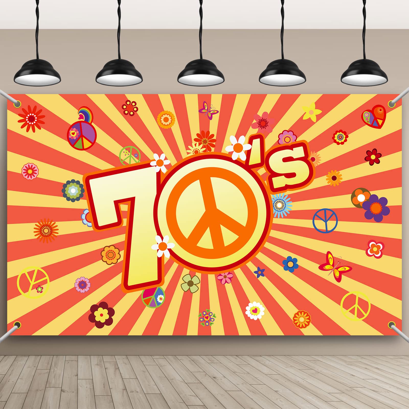 Photo 1 of Remerry 70s Party Backdrop Back to 1970s Hippie Groovy Decorations Daisy Flower Peace Sign for Birthday Party Decor Supplies Banner Photo Props