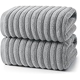 REDKISS 2Pack Large Bath Towels 31×63 inches, 100% Cotton, Super Soft and Absorbent, Quick-Dry Towels, Perfect for Bathroom,Plush Shower Towels-Gray