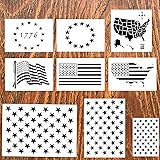 DmHirmg 9pcs American Flag Stencil Plastic Stencil Template for Planner/Notebook/Diary/Scrapbook/Graffiti/Card, DIY Drawing P