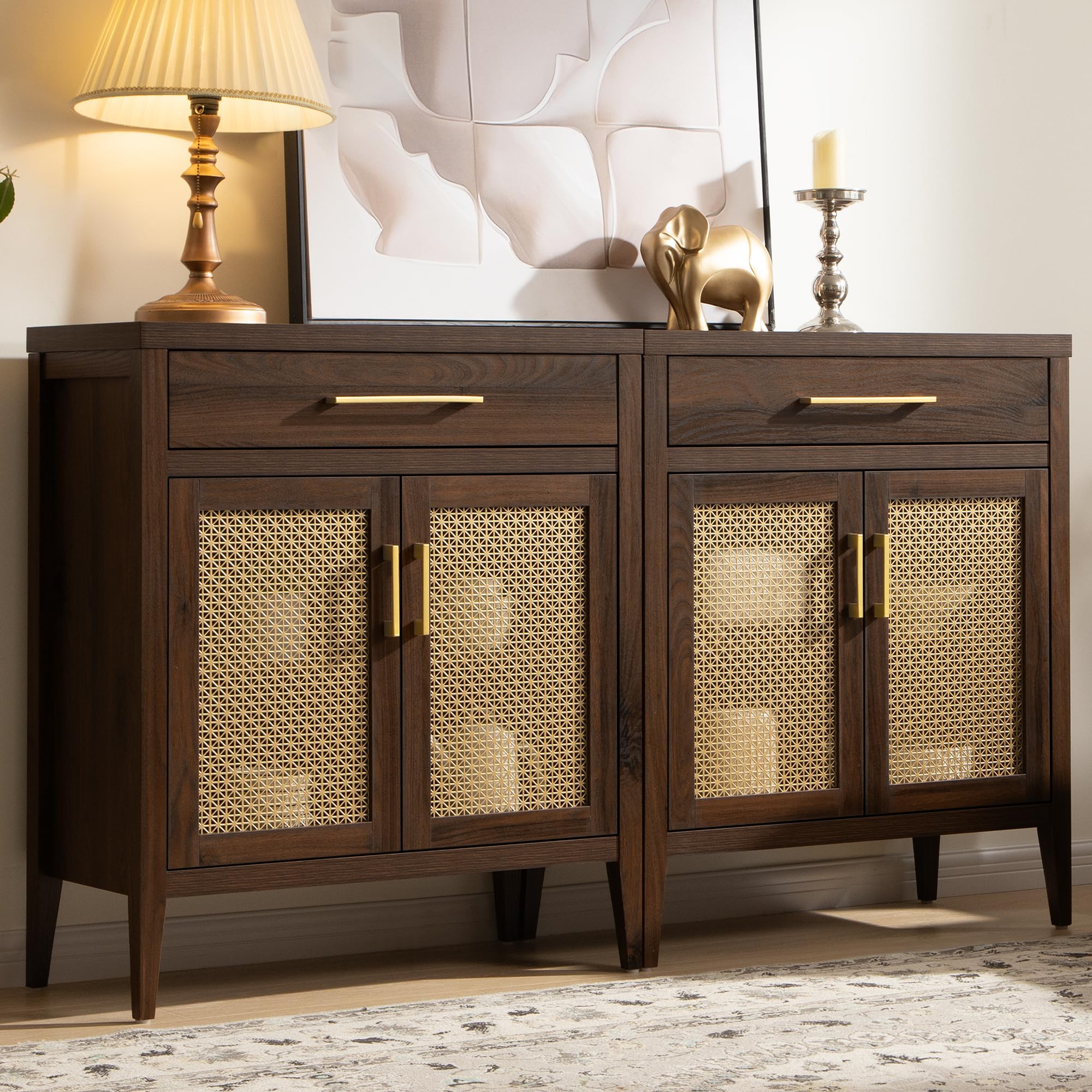 SICOTAS Sideboard Buffet Cabinet Set of 2, Wooden Credenza Storage ...