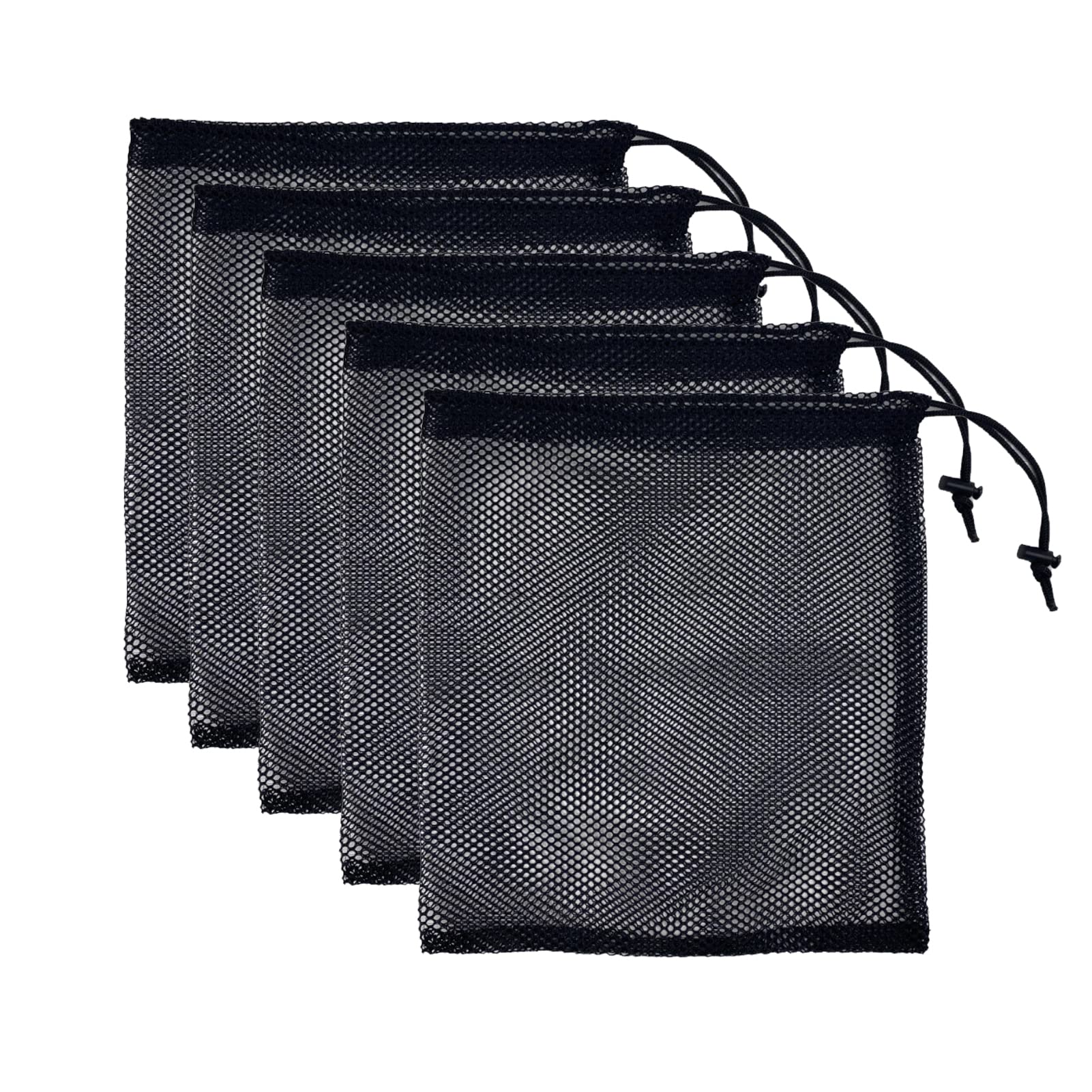 5 Pack Black Nylon Mesh Bag Portable Drawstring Net Bag Mesh Storage Ditty Pouch for Gym Travel Outdoor Activity