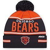 FOCO NFL Team Logo Big Wordmark Stripe Pom Beanie Hat