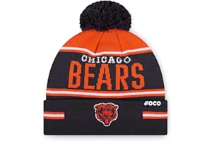 FOCO NFL Team Logo Big Wordmark Stripe Pom Beanie Hat