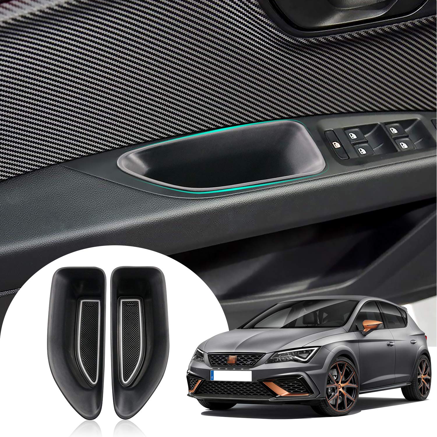 LFOTPP Car Front Door Handle Storage Box for Seat Leon MK3 5F, Armrest Container Organizer Tray 2pcs