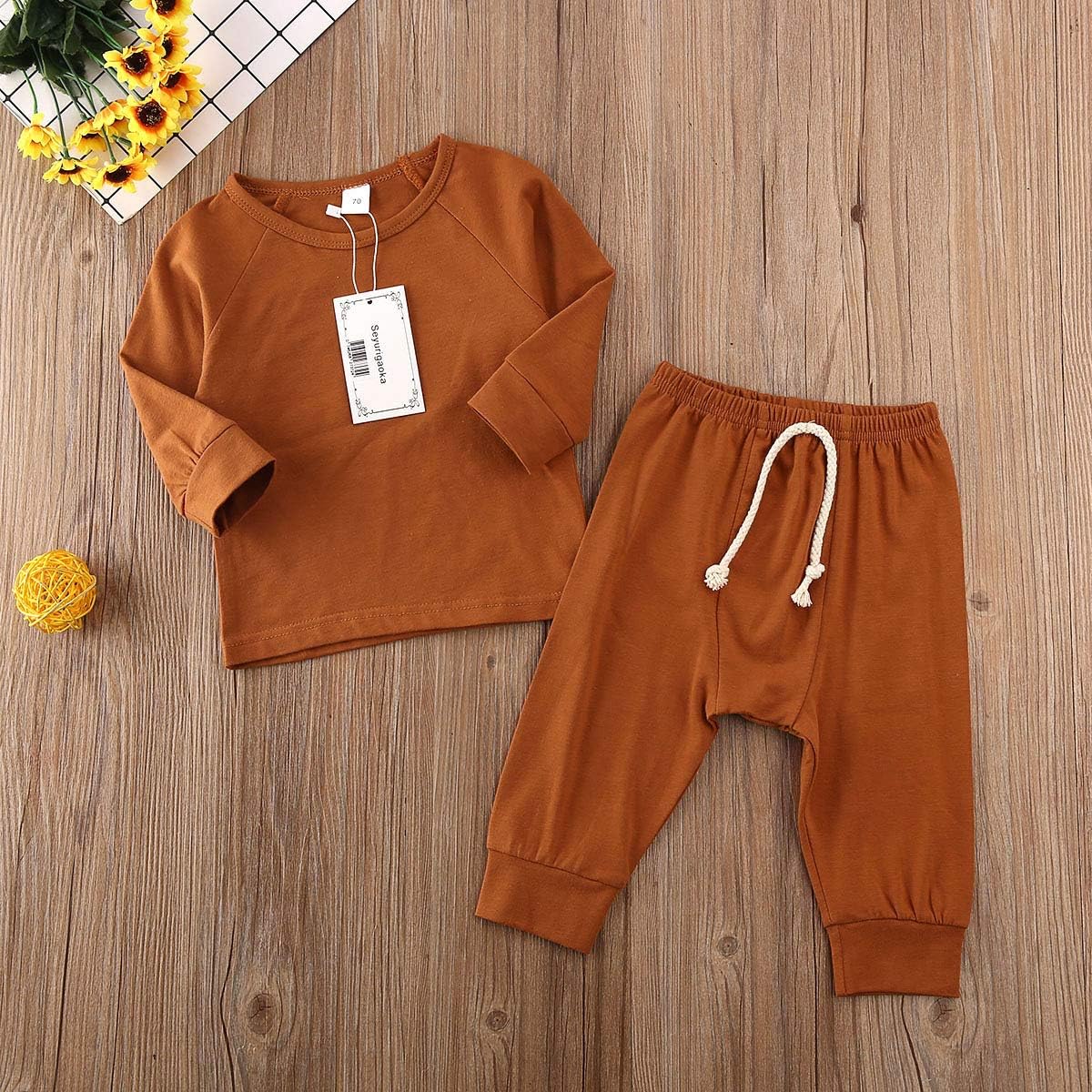 Baby Unisex Pajamas, Top with Pants Set 2 Piece Outfit, Organic Cotton Clothing Set for Infant Baby Boys Girls: Clothing