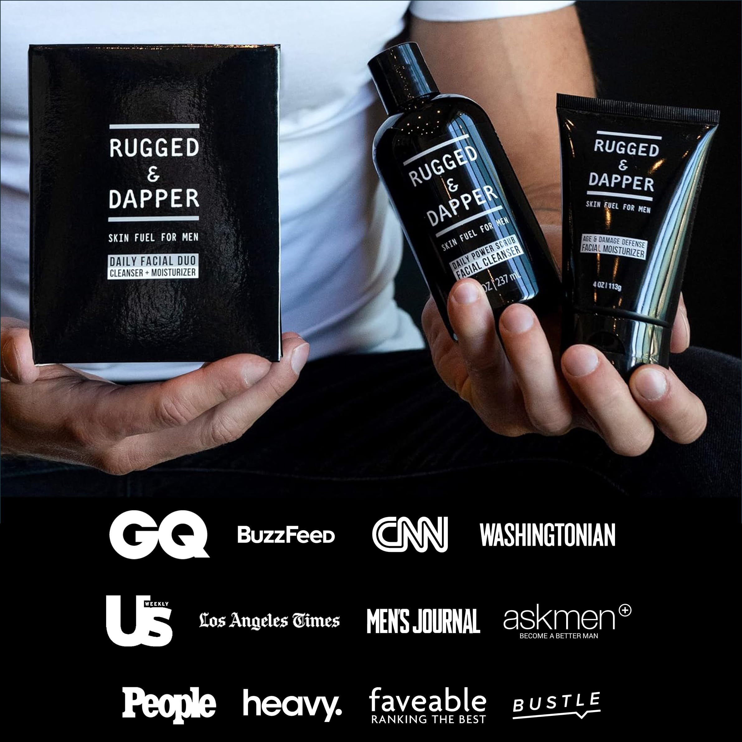 RUGGED & DAPPER Daily Duo Skincare Set for Men | Includes Age + Damage Defense Moisturizer & Daily Power Scrub Face Wash