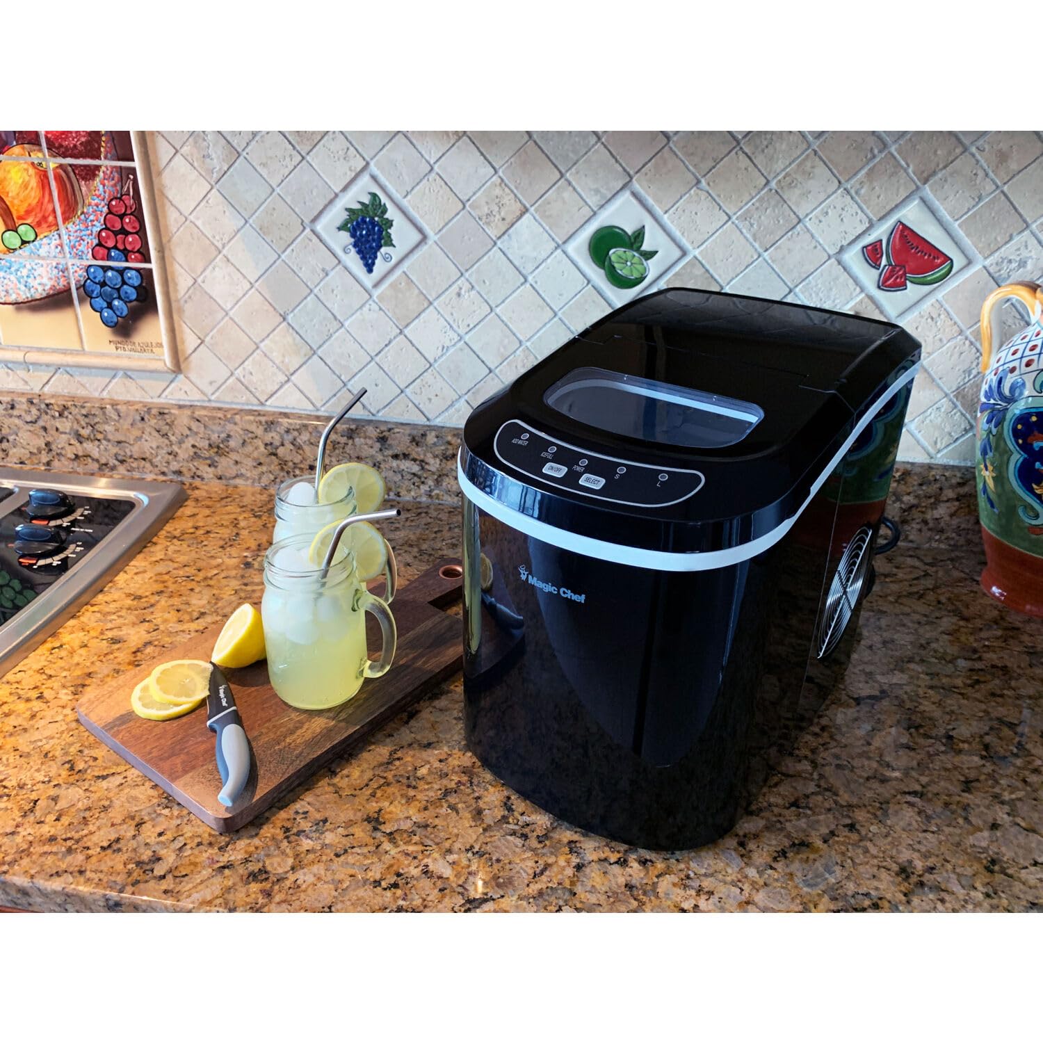 Magic Chef Countertop Ice Maker - Mini Portable Ice Machine - Home Bar Ice Cube Freezer, Makes up to 27 Pounds Per Day, Black