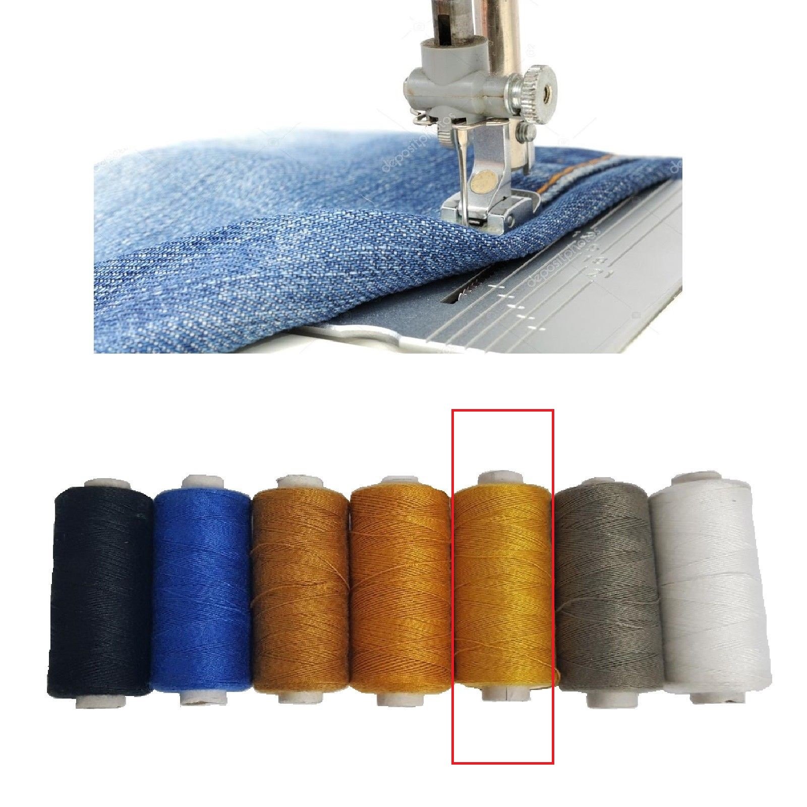 Denim Threads Polyester Cotton Spools Sewing Strong Stitch Button Jeans Repair (Light Gold)