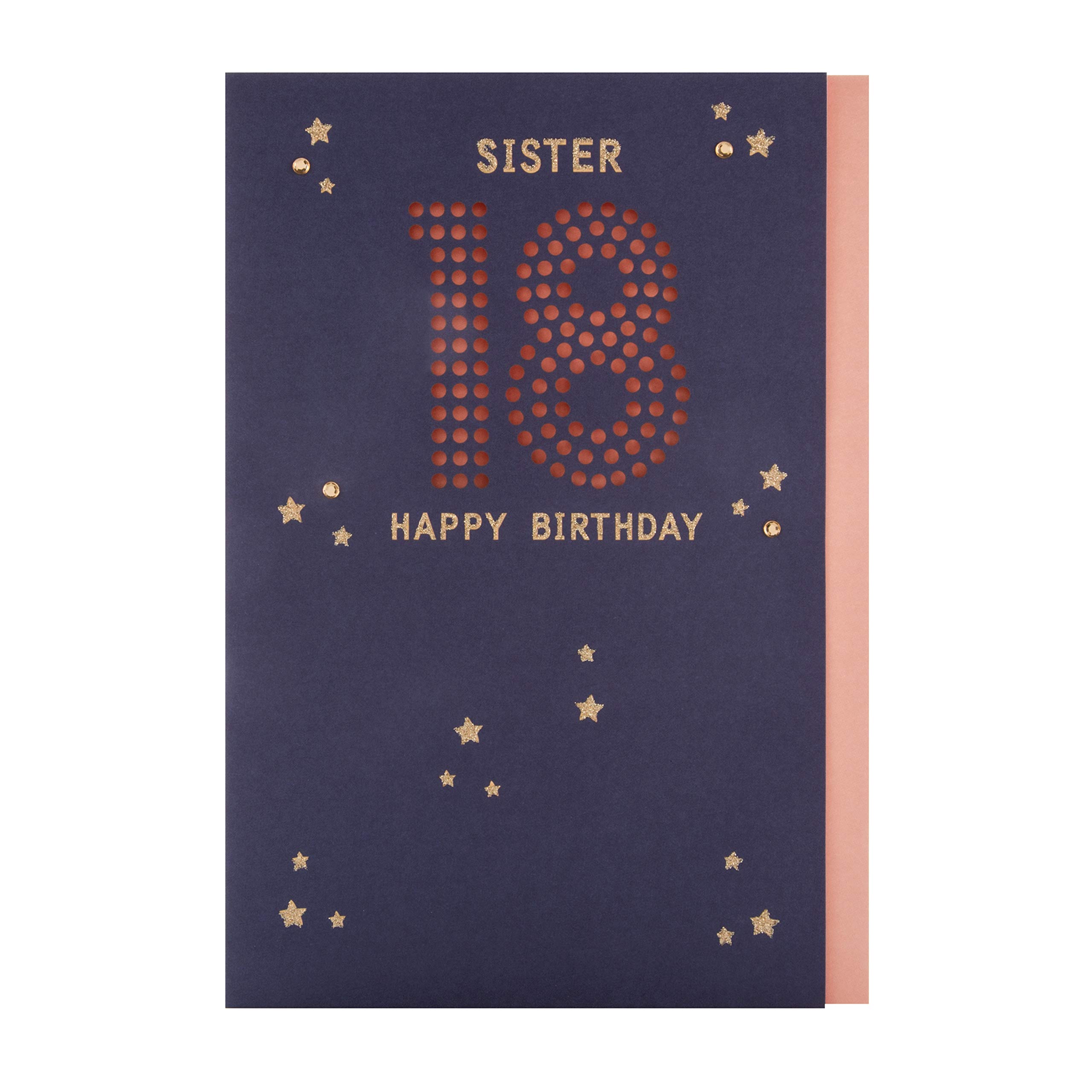 18TH Birthday Card for Sister from Hallmark - Die-Cut Glittered Design