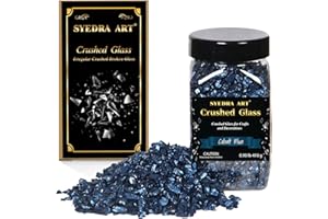 SYEDRA ART Syedra Crushed Glass for Crafts, Glitter Crushed High Luster Chips, Broken Glass Pieces, 3-6mm, 410G (Cobalt Blue)