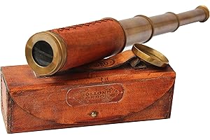 A Orange Leather Marine Box Telescope London 1920 Era Maritime Vintage Functional Spyglass Sailor Instrument - Handmade Gifts