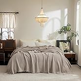 FOSSA Muslin Blanket with Fringe - 4-Layer 100% Cotton Gauze Super Soft & Breathable Throw -Lightweight Decorative Cooling Blanket for Bed, Sofa, Office - Super King Size 108" × 98" (Beige Gray)