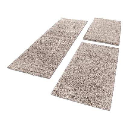 Scendiletto Tappeto Shaggy Per Camera Da Letto Set A Pelo Lungo 3 Pezzi Polipropilene Beige 2 Mal 60x110 1 Mal 80x150