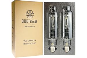 GRUOTVSZAK Metal Halide 1000W E39 6000K MH 1000 Watts Grow Light Bulb 1450μmol High PAR 95000 Lumens 40% Rich Blue and Violet Spectrums for Veg Growth Resin Boost Hydroponic Horticulture 2-Pack