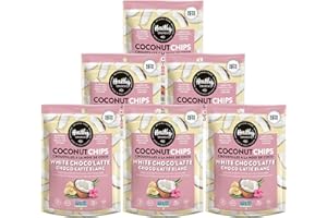 Healthy Crunch Coconut Chips - White Choco'Latte - 6 Units x 100g - Indulge in White Chocolate with Cocoa Nibs - Tree Nut-Fre