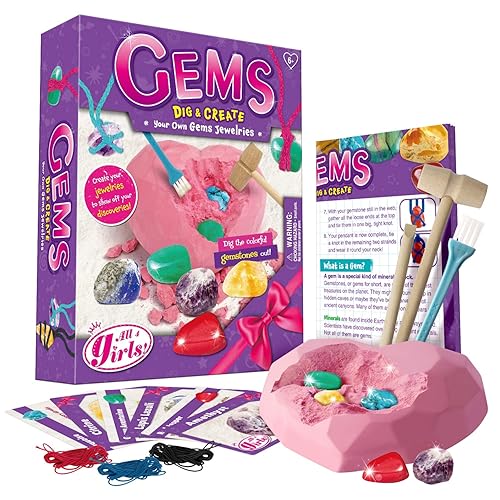 EDUMAN 6PCS Gemstone Dig Kit for Kids – Dig Up Amethyst, Lapis Lazuli, Citrine, Red Jasper, Aventurine & Turquoise – DIY Jewelry Making STEM Science Kit Gift for Girls and Boys Ages 6+