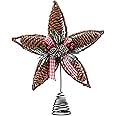 Ornativity Rattan Star Tree Topper - Christmas Rustic Acorn Pine Cone Tree Topper with Holly and Berry Decor Holiday Xmas Trees Top Decorations 11.5"