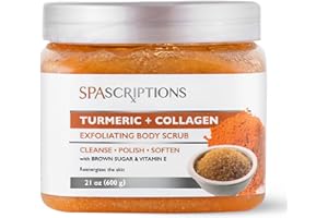 SPASCRIPTIONS Turmeric & Collagen Body Scrub with Brown Sugar & Vitamin E – Exfoliating Scrub for Glowing Skin – Deep Cleansing, Polishing & Softening Formula – Natural Skincare for Body & Face (21 oz, Turmeric)