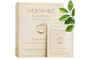 DERMORÉ DERMORE Eyelid Cleansing Wipes | Tea Tree Eyelid Wipes | Premium Care for Dry & Itchy Skin | Individually Wrapped Refreshing & Daily Hygiene Wipe | Preservative-Free with Chamomile and Aloe - 50 Pcs