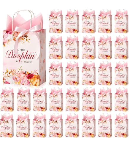 MTLEE 48 Sets Babyparty-Gastgeschenke – Mit Kürbis-Kerzen, Einladungskarten & Organza-Beuteln Für Süße Willkommens-Geschenke