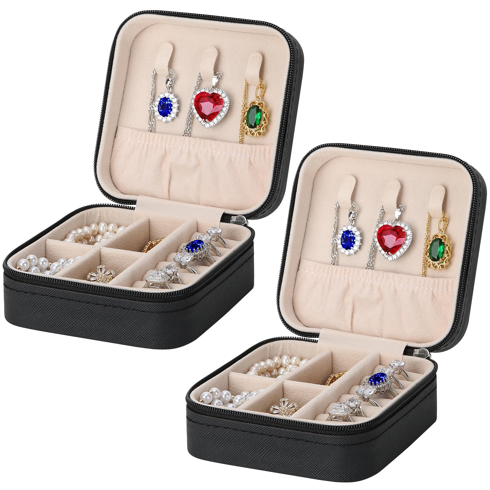 Photo 1 of LETURE PU Leather Small Jewelry Box, Travel Portable Jewelry Case for Ring, Pendant, Earring, Necklace, Bracelet Organizer Storage Holder Boxes (BLACK-2PCS)