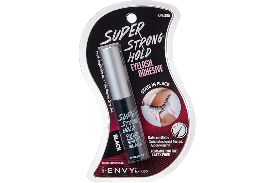 i•ENVY Super Strong Hold Eyelash Adhesive, Waterproof, 48-Hour Long-Lasting Lash Glue, Latex-Free, Hypoallergenic, Quick-Drying with Brush-On Applicator for Strip Lashes (Black, 1 Pack)