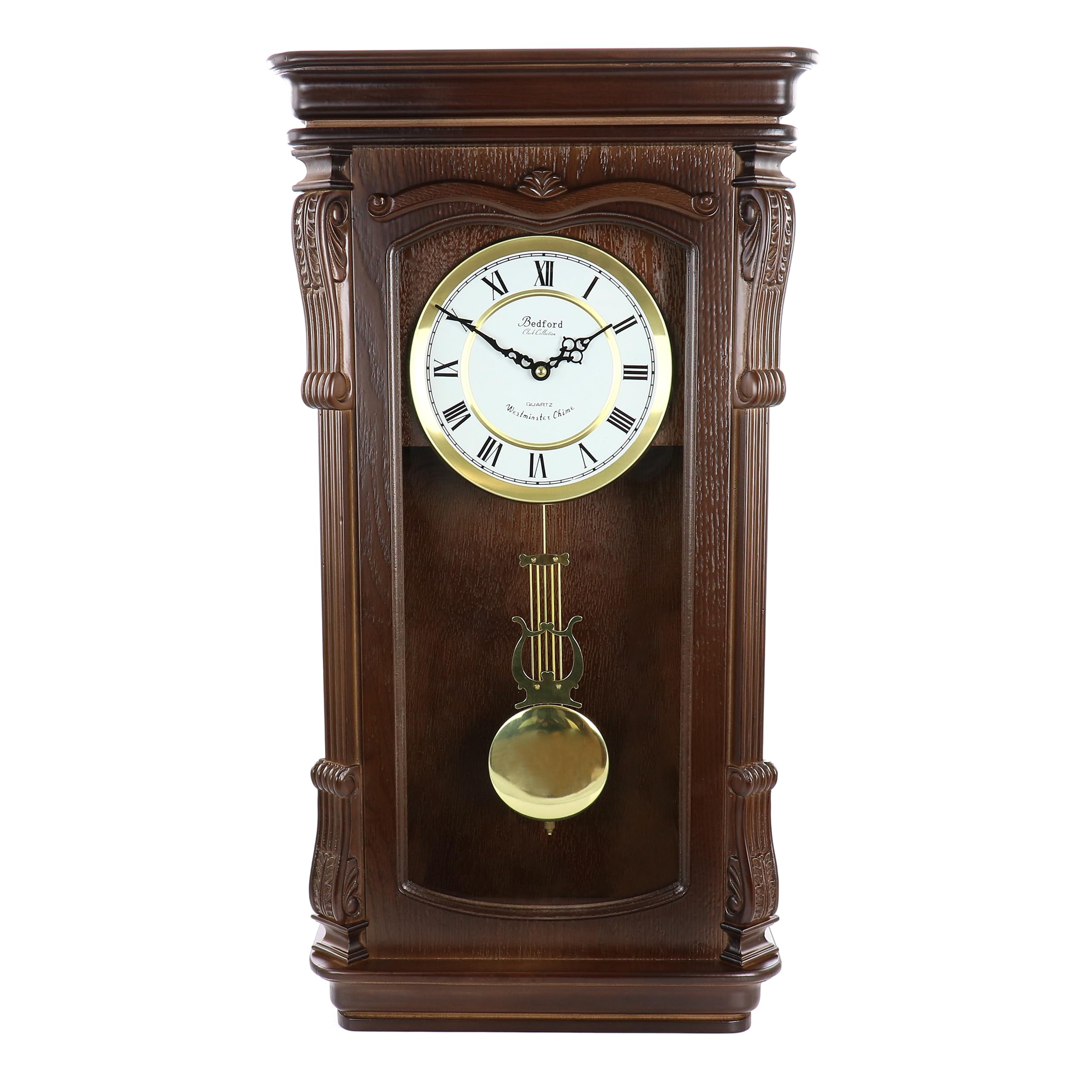 Photo 1 of Bedford Clock Collection Chestnut Chiming Pendulum Wall Clock