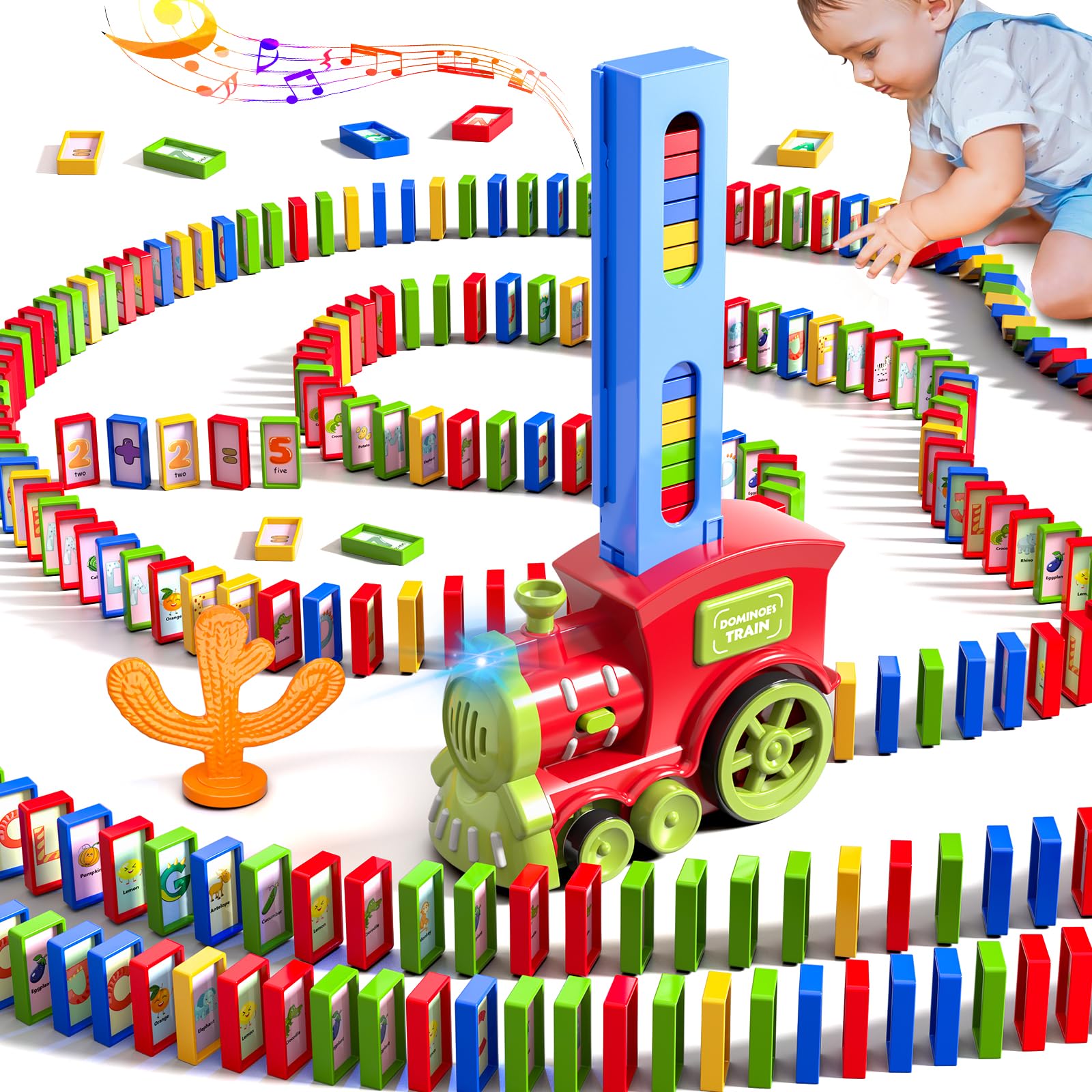 Doloowee Domino Train Toy Set, Automatic Domino Train with 217 Domino Blocks, Dominoes Toys for 3 4 5 Year Olds Boys Girls