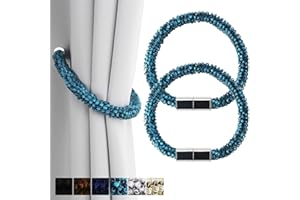 Porlau 2 Pack Magnetic Curtain Tiebacks Elastic Rope Tie Backs Handmade Decorative Curtain Holdbacks Magnetic Window Treatment Holdbacks Upgrade Style, Blue