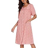 COSUNIONY House Dresses for Women Cotton Short Sleeve House Coat Buttons Down Dusters Robe with Pockets S-XXL