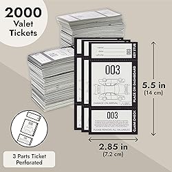 2000 Pieces 3-Part Valet Tickets for Cars, 2 Sets