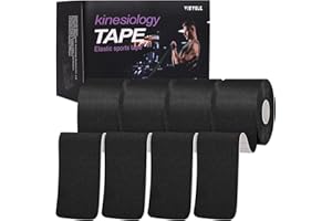 VityElk Kinesiology Tape (4 Rolls)，Elastic Premium Uncut Athletic Tape， Hypoallergenic Cotton Waterproof K Tape for Muscle Pain Relief and Joint Support 2inch x 16ft /Roll(Black)